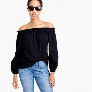 Women’s J. Crew Off The Shoulder In Cotton Poplin Black Sz 4 NWT Long Sleeve